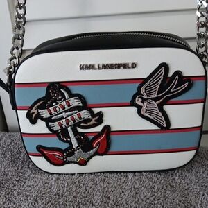 Karl Lagerfeld Nautical Crossbody Bag with Red and Blue Stripes
